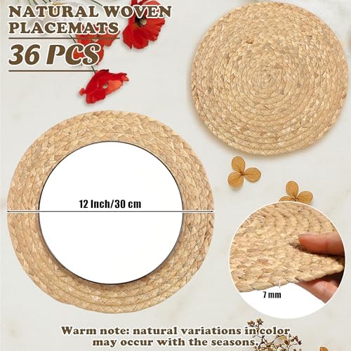 Kochorie Set of 36 Round Woven Placemats 12-Inch Natural Water Hyacinth Plant Placemats Hand-Woven Boho Rattan Placemat Wicker Weave Table Mats for Home Table Farmhouse - Image 2