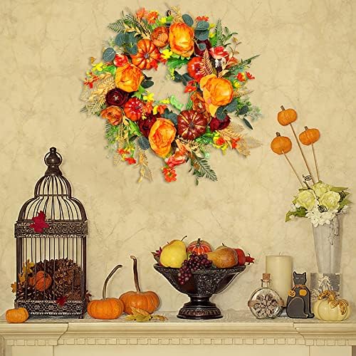 GLLBTPT Fall Wreath Full Handcrafted Autumn Front Door Wreath with Pumpkins Peony Flower Berries for Halloween Thanksgiving Harvest Decoration (Peony Flower) - Image 3