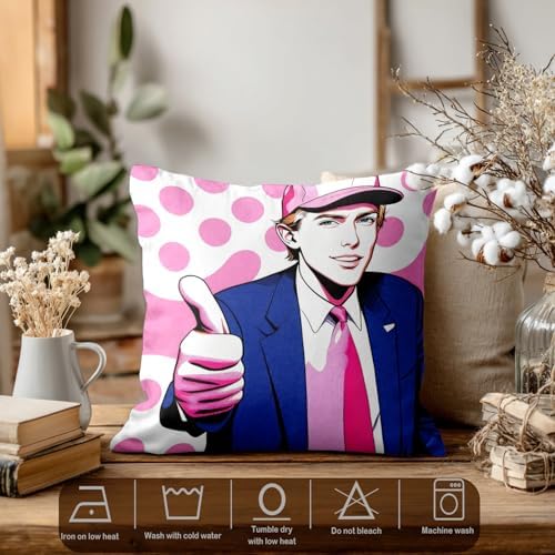 Batmerry American President Man Throw Pillow Covers, Smile Thumbs-Up Pink Spot Background Decorative Pillow Covers Digital Printing Blended for Couch Sofa Bed Invisible Zipper 24X24 in(Set of 2) - Image 3