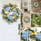 22 Inch Lemon Wreath for Front Door, UV Resistant Blue Hydrangea Olive Branch Floral, Waterproof Spring Summer Wreath - Image 7