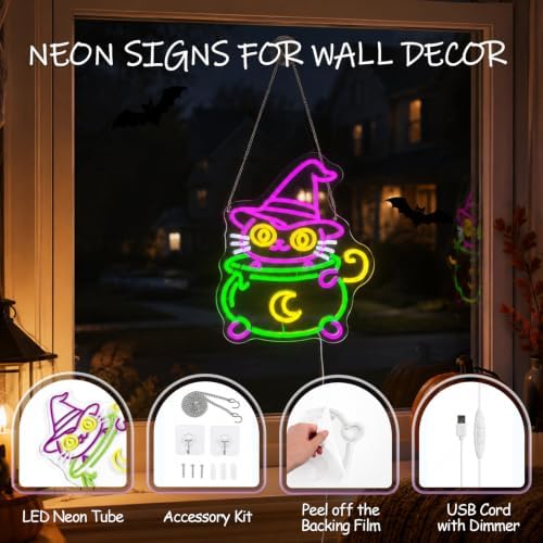 Magic Cat Halloween Neon Sign, Dimmable LED Cat Neon Signs for Wall Decor - Image 2