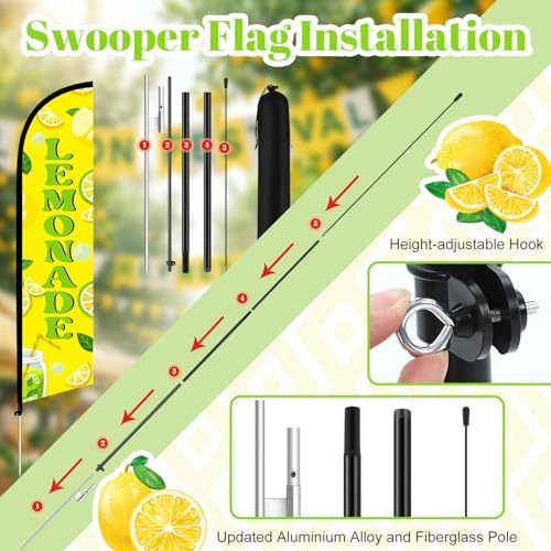 HunnmingRe 2 Set 15ft Lemonade Feather Flag Kit, Large Advertising Swooper Flag Banner with Aluminum & Fiberglass Poles and Ground Stakes, High-Visibility Outdoor Sign for Business, Store - Image 2