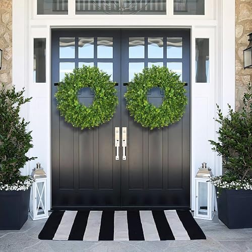 26 Inch Large Greenery Eucalyptus Boxwood Wreaths Artificial Easter Summer Spring Wreaths for Front Door Outdoor All Season Spring Decorations for Home Porch Room Window Wall Farmhouse Decor(Green) - Image 2