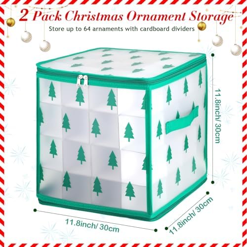 Saintrygo 2 Pcs Xmas Ornament Storage Box 64 Compartment, Tree Style - Image 2