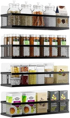 Spice Rack Wall Mount, 4 Pack Pantry Door Organizer & Hanging Storage Baskets Organizer Wall Mount, Large Capacity Metal Spice Shelf for Kitchen Cabinet, Pantry Doors, Bathroom, Shower, Home Decor by Umomi