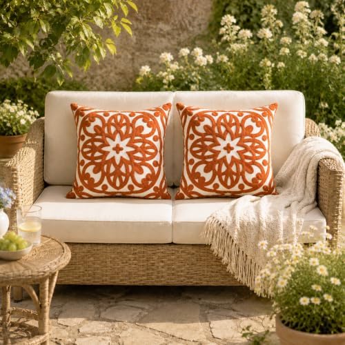 Alysheer Boho Embroidered Throw Pillow Cover 18"x18" Set of 2, Burnt Orange - Image 6