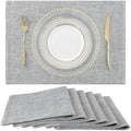homing Faux Cotton Linen Placemats Set of 6, Cloth Washable Farmhouse Dining Table Mats for Indoors & Outdoors, Easy to Clean, Light Grey, 13 x 19 Inch by homing