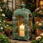 Vintage Farmhouse Metal Candle Lantern - 14 Inches Rustic Distressed Green Lanterns Indoor & Outdoor Decor Hanging Candle Holder Lantern for Garden Front Porch Patio Wedding Christmas (No Glass) - Image 4