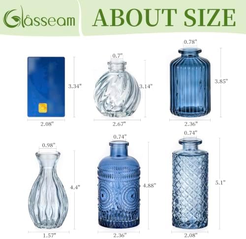 Glasseam Glass Bud Vases for Centerpieces, 10Pcs Blue Small Flower Vase Set - Image 3