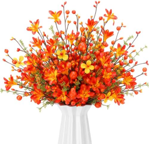 12 Pcs Artificial Fall Flowers 17" Pumpkin Picks with Berry Stems by Unknown