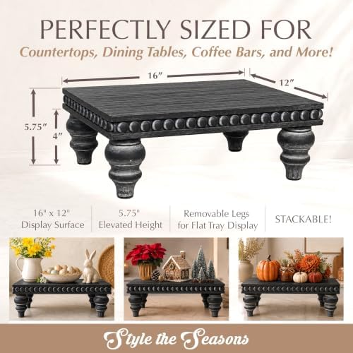 Felt Creative Home Goods Decorative Wood Risers for Decor | Tiered Tray Stand | Farmhouse Beaded Riser Stand for Decor | Wooden Pedestal Stand Large 12x16 Beaded Tray for Kitchen Coffee Bar (Black) - Image 6