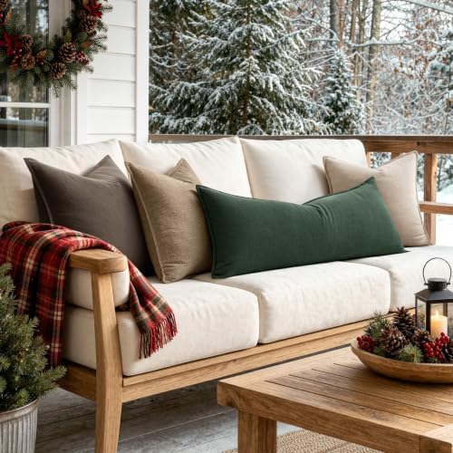 MIULEE Decorative Linen Lumbar Pillow Cover 14x36 Inch Dark Green - Image 6