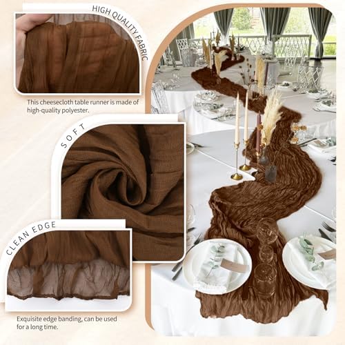 30 Pack Cheesecloth Table Runner 10FT Brown Table Runner Boho Gauze Cheese Cloth Table Runners Long Rustic Sheer Table Decorations for Wedding Party Baby Bridal Shower Birthday Holiday Home - Image 3
