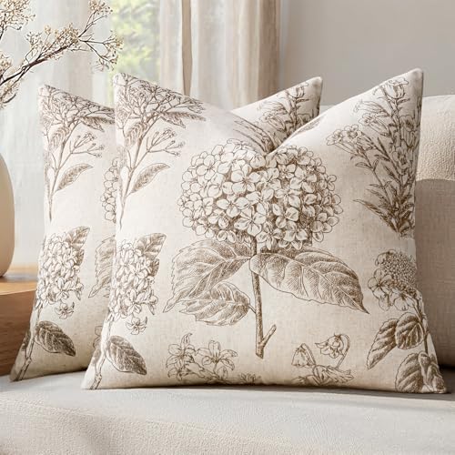Set of 2 Euro Floral Pillow Covers 24x24 Inch Light Brown by SWANCOCO