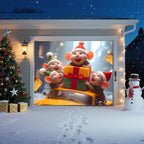 Christmas Garage Door Banner – Winter Scene with Cute Little Mouse, Cheese, Cars & Snow Decorations, Large Waterproof Reusable Outdoor Holiday Mural for Xmas Decorations,C,8 x 7ft/2.4 x 2.1m - Image 6