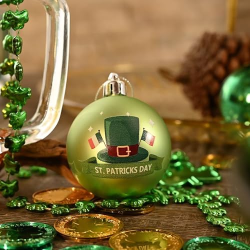Valery Madelyn St Patricks Day Decorations Shamrock Tree Ornament,40pcs Hanging Ball Ornament Gnome Decor for Irish Festival, Good Luck Clover Emerald Green Gold Christmas Ball for Party Home Spring - Image 4