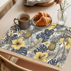 Tropical Plants Placemats Set of 8, Cotton Linen Fabric Place Mats, Yellow Flowers Pineapple Palm Leaves Washable Decorative Table Mats Protector for Home Kitchen Dining Wedding Party Coffee Tables - Image 3