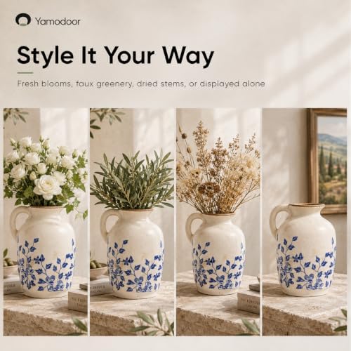 Blue and White Pitcher Vases for Flower,Chinoiserie Ceramic Vase Home Decor - Image 4