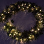 9Ft Pre-Lit Christmas Garland, Plug in, Green, 50 White Lights, Fireplace Stairs Mantle Door Indoor Outdoor, Decorated Pine Cone and Snow Style - Image 4