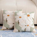 Summer Daisy Throw Pillow Covers 18x18 Inch Set of 2, Chenille Embroidered Pillowcase with 3D Tufted White Flowers Sage Green Leaves, Boho Decorative Cushion Covers for Couch Sofa Bed by CITYJUN