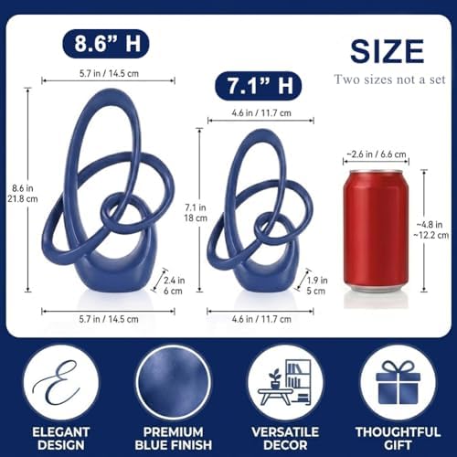 Modern Blue Knots Decor - 8.6" Resin Blue Knot Statue, Abstract Navy Art Sculpture Home Decor for Living Room, Coffee Table, Shelves, Entryway, Office Tabletop Accent, Decorative Knick Knacks Gift - Image 2
