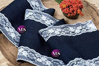 VDS Pack of 20, Burlap Table Runner with White Lace Edge, 100% Natural Jute Rustic Hessian Table Cloth Centerpiece for Wedding Birthday Party Banquet Table Decoration (Size 12X108 Inch)(Navy Blue) - Image 6