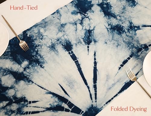 Natural Indigo Dye Table Runner, Handmade Tie-Dye with Blue and White Interlaced Design, 100% Cotton Blue Decorative Table Runner for Dining and Parties, Table Décor (Orchid, 17"x69") - Image 4