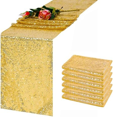 Sequin Table Runner, Gold, 12 x 72 Inch, 6 Pack by TCBESTO