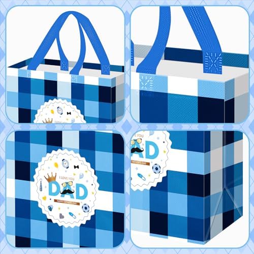 Wesnoy 48 Pcs Father's Day Tote Gift Bags Bulk with Handles Plaid Non Woven Dad Candy Bags Reusable for Gift Wrapping Happy Men Father's Day Goody Shopping Party Favor, 11.4 x 10.6 x 4.7 Inch - Image 3