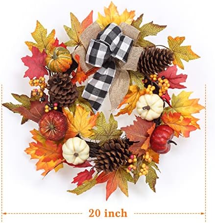Garvee 20" Fall Wreaths for Front Door, Autumn Pumpkin Wreath - Image 7