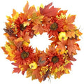 22" Fall Wreaths for Front Door Outside with Maple Leaves Pumpkin Red Sunflower Berries, Fall Decorations for Home,Artificial Autumn Door Wreath for Outside, Window, Wall, Thanksgiving Décor by INTERHOMART