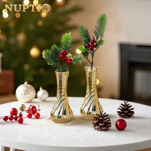 NUPTIO Gold Glass Bud Vase, Vintage Ribbed, 6.1", 6 Pcs - Image 6