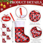 50 Pcs Mini Christmas Stocking Bulk 7" Buffalo Plaid, Red, Word - Image 2