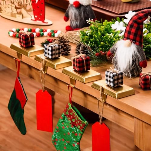 2 Pack Christmas Stocking Holders Ornament Hooks Mantel Weighted Stocking Hangers Metal Hanging Hooks Heavy Duty Stocking Holders Bases for Mantel Fireplace Party Decoration (Gold, 2) - Image 5