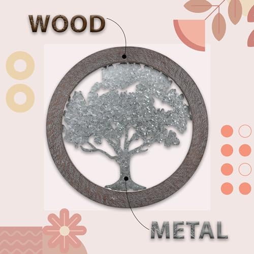 Hosley Metal Tree of Life Wall Art with Wooden Ring 20 Inch Round – Rustic Farmhouse Wall Décor for Living Room, Bathroom, Bedroom, Dining Room – Housewarming Gifts - Image 4