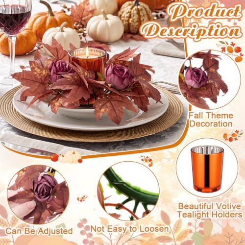 Umigy 6 Set Fall Candle Holders Glass Votive, Flower, Brown - Image 3