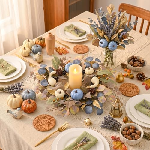 DecorbyHannah 18'' Fall Wreath for Front Door with Lights &Pumpkin Pinecone - Image 3