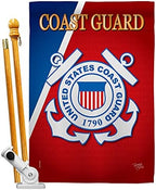 Breeze Decor HS108056-BO Coast Guard Americana Military Decorative Vertical House Flag Set, 28"x 40" w/Flagpole, Multi-Color by Breeze+Decor