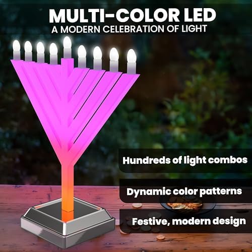 Super Lux 12" Electric LED Menorah – Flowing & Static Color Light Modes, Dynamic Branch Effects, Plug-in Hanukkah Menorah for Window or Tabletop Display - Image 4
