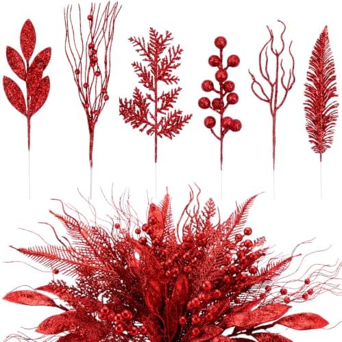 66 Pcs Red Christmas Glitter Picks and Sprays by Vertintong