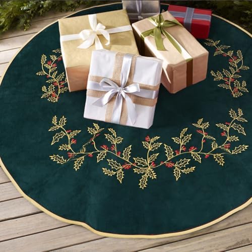 Green Christmas Tree Skirt Velvet 36 Inch - Dark Green Xmas Decorations - Image 3
