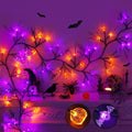 9FT 72 LED Halloween Garland with Lights Lighted Black Willow Vine Decorations with 12 Pumpkin & 12 Bat Light, 8 Modes Battery Operated Halloween Lights Indoor Spooky Decor for Fireplace Mantel Wall by Huyamap