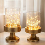 Set of 2 Glass Hurricane Candle Holders for Pillars with Metal Base in Gold, Glass Candle Holder, Centerpiece, for Weddings, Dinner Parties, Dining Tables, Console Tables, Mantels - Image 4