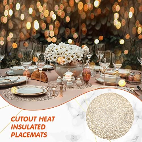 Sieral 12 Packs Round Placemats 15 Inch Hollow Out Pressed Vinyl,Gold - Image 4