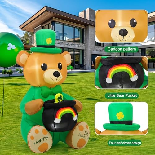 HZGDEJTG 4ft Bear Holding a Honey vat St. Patrick's Day Outdoor Inflatable Decoration with Built-in LED Lights, Suitable for Holiday Parties, Lawn, Patio Outdoor Decoration - Image 7