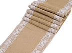 VDS Pack of 25, Burlap Table Runner with White Lace Edge, 100% Natural Jute Rustic Hessian Table Cloth Centerpiece for Wedding Birthday Party Banquet Table Decoration (Size 12X108 Inch)(Natural Tan) by VDS