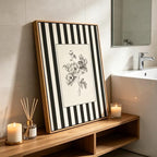 Yellow Framed Stripes Flower Canvas Wall Art Black White Striped Floral Painting Decor Pictures Vintage Sketch Plant Orchid Bedroom Living Posters Prints for Corridor Kitchen Room Decoration - Image 3
