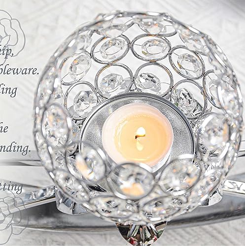 Set of 3 Silver Crystal Tea Light Candlestick Holders Flower Shape with Crystal Pendant Bowl Votive Metal Candle Holder for Table Centerpieces Wedding Home Decor - Image 5