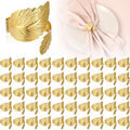 50 Pcs Gold Napkins Rings Bulk, Wedding Napkin Rings Set with Elegant Leaf Design, Premium Gold Napkin Holders for Thanksgiving Christmas Party Table Decor by AojSup