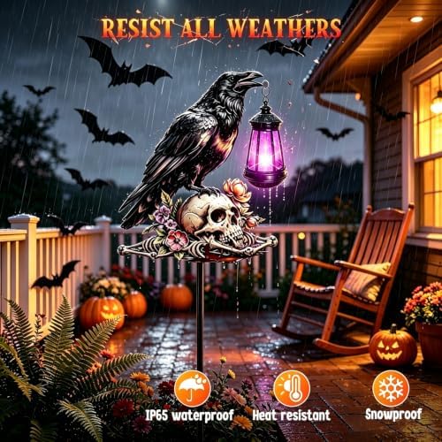 2 Pack Crow Halloween Decorations Outdoor Raven Decor with Solar lights - Image 4